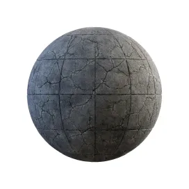 Cracked grey square concrete pavement